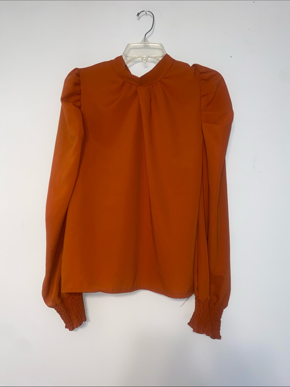 Women's Long-Sleeve Rust Blouse - Classic High Neck